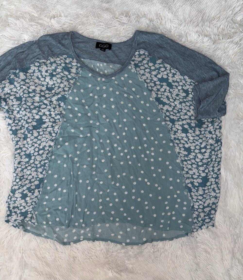 Gigio USA S Blue Multidesign Blouse. Pretty,Roomy, Super Cute & Comfortable